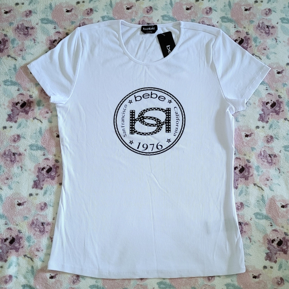 bebe White Ribbed Top - NWT - Picture 1 of 14